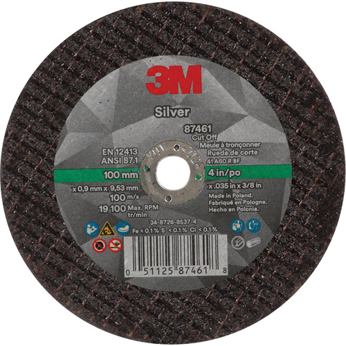 Silver Cut-Off Wheel, 4" x 0.04", 3/8"-24 Arbor, Type 1, Ceramic, 19100 RPM NTL Industrial