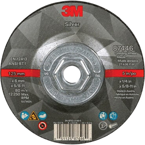 Quick Change Silver Depressed Centre Grinding Wheel 87446, 5" x 1/4", 5/8"-11 Arbor, Type 27, Ceramic NTL Industrial