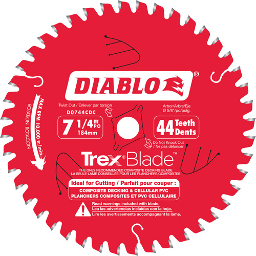 Trex&reg; Blade Cutting Saw Blade, 7-1/4", 44 Teeth, Plastic/Composite Decking Use NTL Industrial