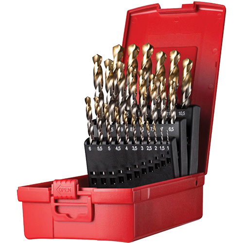 Jeu de forets s&eacute;rie courte combin&eacute;s robustes, 25 morceaux, Acier rapide NTL Industrial