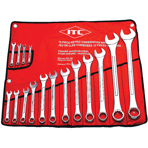 ICW-16M ITC&reg; Professional Raised Panel Wrench Set, Combination, 16 Pieces, Metric NTL Industrial