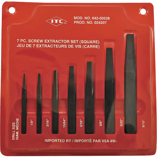 ISE-7 Ensemble d'extracteurs de vis carr&eacute;es 7 pi&egrave;ces, Pour vis de 1/8" - 9/16" NTL Industrial