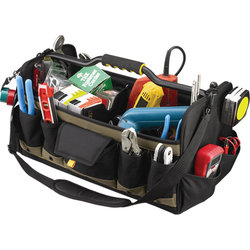 Open Top 20" Soft Side Tool Boxes, Polyester, 27 Pockets, Black NTL Industrial