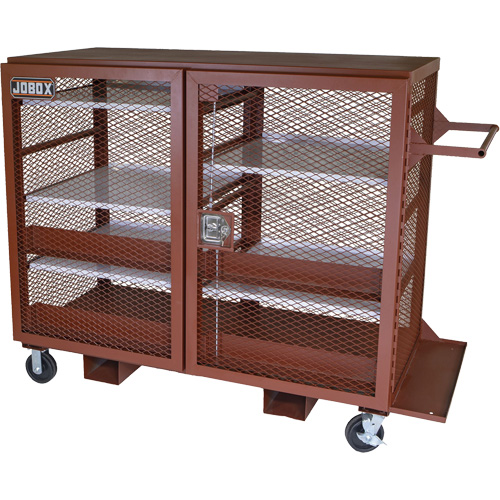 Mobile Mesh Cabinet, Steel, 49 Cubic Feet, Red NTL Industrial