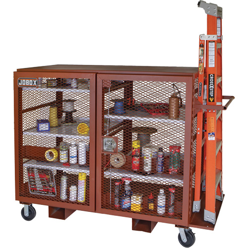 Mobile Mesh Cabinet, Steel, 49 Cubic Feet, Red NTL Industrial