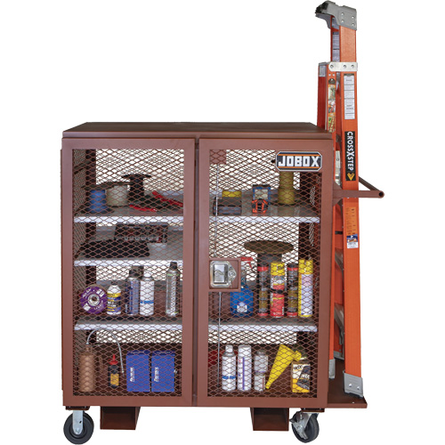 Mobile Mesh Cabinet, Steel, 37 Cubic Feet, Red NTL Industrial
