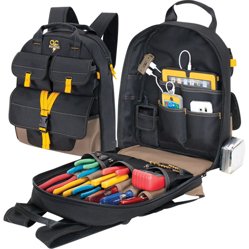Sac &agrave; dos avec prises de recharge pour appareils &eacute;lectroniques, 13-1/2" lo x 5-1/4" la, Noir, Polyester NTL Industrial