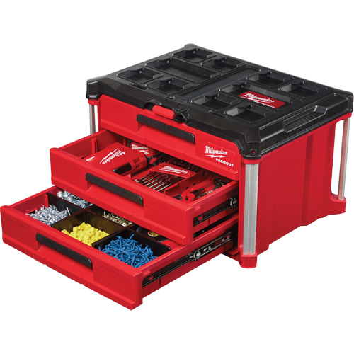 Packout 3-Drawer Tool Box, 16-1/3" x 14-1/3" x 22-1/5", Black/Red NTL Industrial