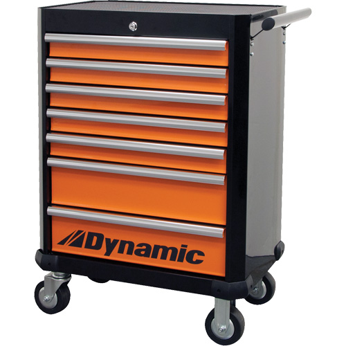 Roller Cabinet, 7 Drawers, 28" W x 18" D x 40" H, Black/Orange NTL Industrial