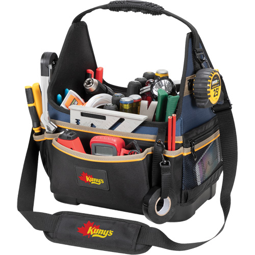 Molded Base Electrical/HVAC Tool Carrier, Ballistic Polyester, 20 Pockets, Black/Blue NTL Industrial