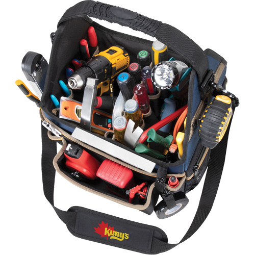Molded Base Electrical/HVAC Tool Carrier, Ballistic Polyester, 20 Pockets, Black/Blue NTL Industrial