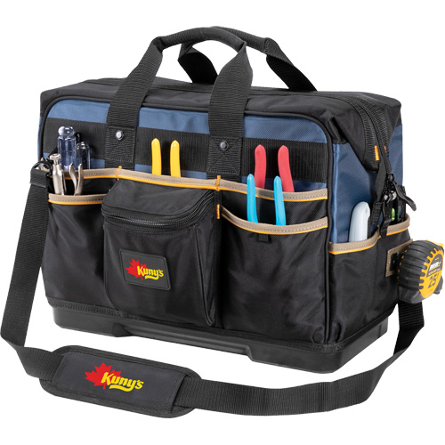 Molded Base Contractor's Closed-Top Tool Bag, Ballistic Polyester, 29 Pockets, Black/Blue NTL Industrial