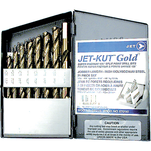 Jeu de forets de premi&egrave;re qualit&eacute; GF21R Jet-Kut GOLD, 21 morceaux, Acier NTL Industrial