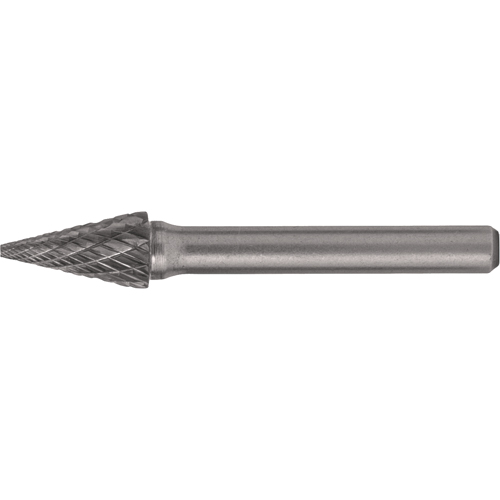Solid Carbide Burrs - Pointed Cone Shape, SM-3, 1/4" Dia., 1/4" Shank, 1" Depth of Cut NTL Industrial