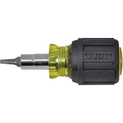 Stubby Multi-Bit Screw Driver With Sq.Recess, 3-1/5" L, Cushion Grip Handle NTL Industrial