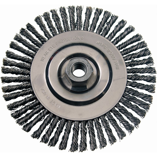 Brosses m&eacute;talliques &agrave; touret, Dia. 4-7/8", Fils 0,02", Arbre 5/8"-11, Acier inoxydable NTL Industrial