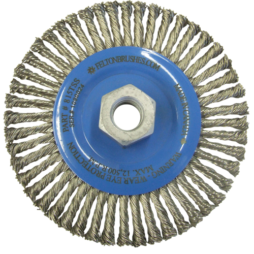 Brosses m&eacute;talliques &agrave; touret, Dia. 5-7/8", Fils 0,02", Arbre 5/8"-11, Acier inoxydable NTL Industrial