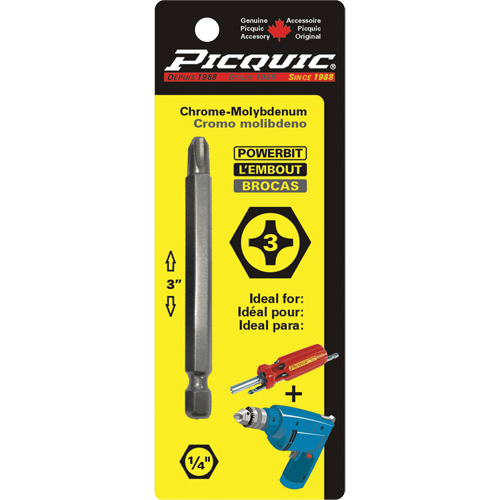 Powerbit, Phillips, #3 Tip, 1/4" Drive Size, 3" Length NTL Industrial