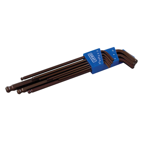 Extra Long Arm Ball Hex Key Set, 9 Pcs., Metric NTL Industrial