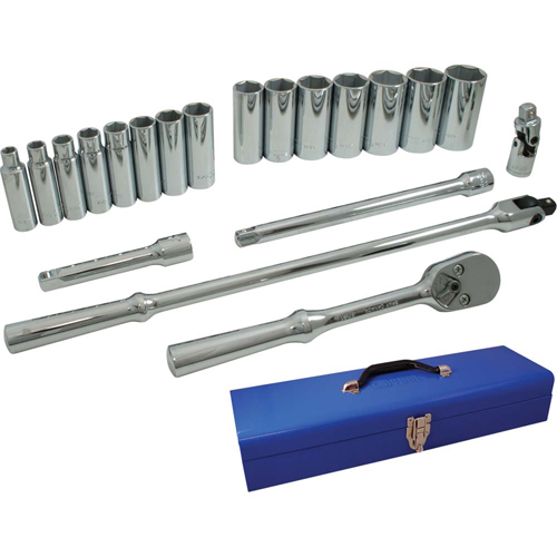 Socket & Attachment Set, 20 Pcs, 1/2" Drive Size, Deep NTL Industrial