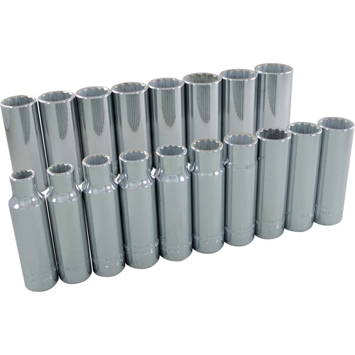 Socket Set, 18 Pcs, 1/2" Drive Size, Deep NTL Industrial