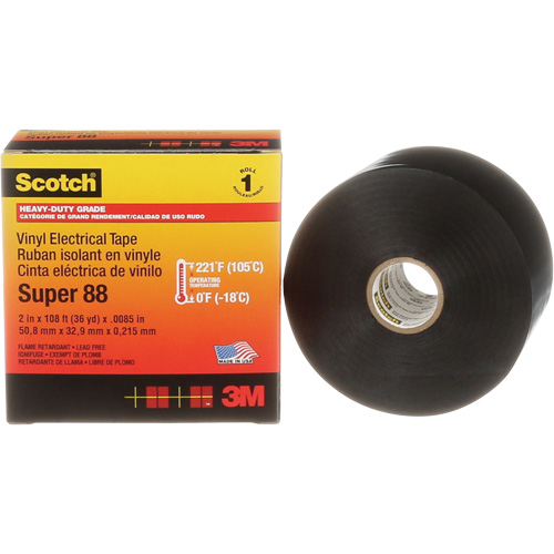 Scotch&reg; Super 88 Professional Electrical Tape, 51 mm (2") x 33 m (108'), Black, 8.5 mils NTL Industrial