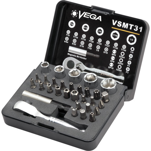 Jeu de m&egrave;ches et dembouts &agrave; cliquet inviolables, 31 Mcx, Hex inviolable/Phillips/&agrave; ergots/Torx inviolable/Triple carr&eacute; NTL Industrial