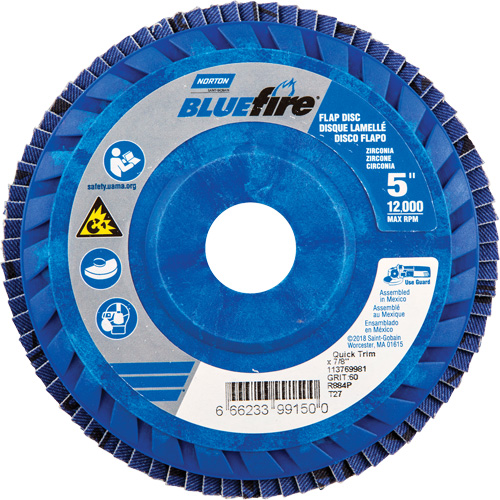 BlueFire R884P Coarse Grit Flap Disc, 5" x 7/8", Type 27, 60 Grit, Zirconia Alumina NTL Industrial