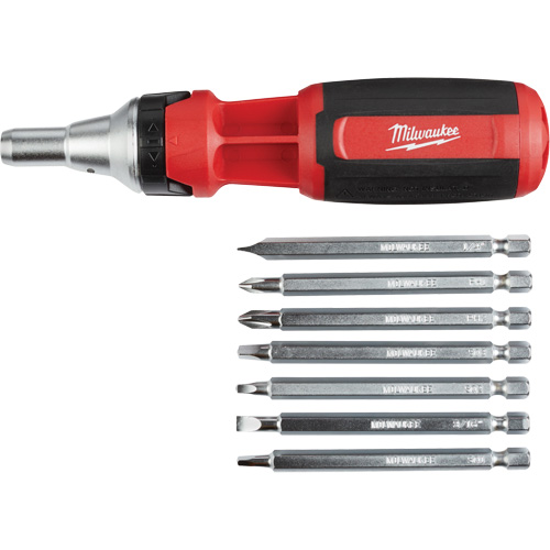 9-in-1 Square Drive Ratcheting Multi-bit Driver, 9-1/10" L, Cushion Grip Handle NTL Industrial