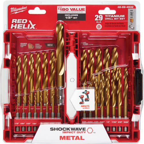 Shockwave Red Helix Drill Bit Set, 29 Pieces, Titanium NTL Industrial