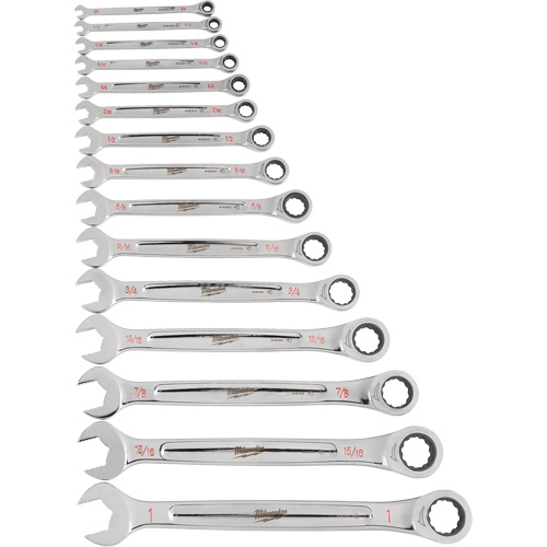 Ratcheting Wrench Set, Combination, 15 Pieces, Imperial NTL Industrial