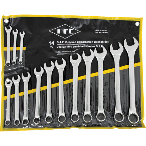 ICW-14PS Polished Wrench Set, Combination, 14 Pieces, Imperial NTL Industrial