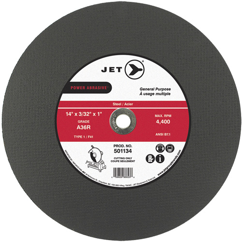 Meule &agrave; tronçonner Power Abrasive A36R, 14" x 3/32", Arbre de 1", Type 1, 4400 Tr/min NTL Industrial