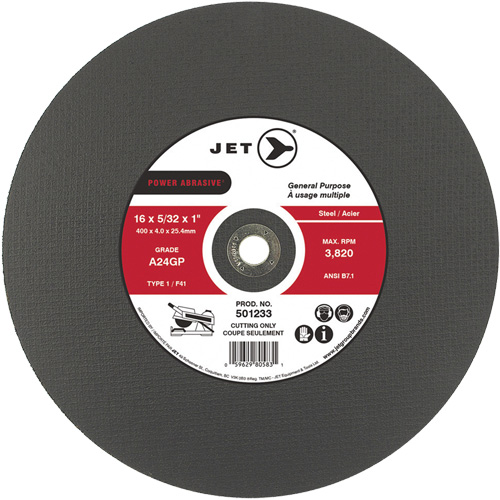 Meule &agrave; tronçonner Power Abrasive A24GP, 20" x 5/32", Arbre de 1", Type 1, 3000 Tr/min NTL Industrial