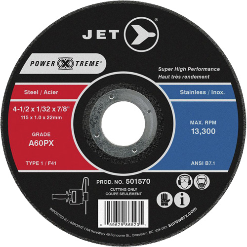 A46PX Power-Xtreme Cut-Off Wheel, 4-1/2" x 1/16", 7/8" Arbor, Type 1, 13300 RPM NTL Industrial