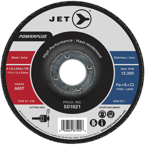 Meule &agrave; tronçonner PowerPlus A60T, 4-1/2" x 3/64", Arbre de 7/8", Type 27, 13 300 Tr/min NTL Industrial