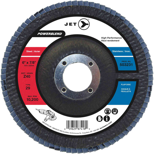 Flap Discs - Steel/Stainless Steel Application, 6" x 7/8", Type 29, Z40 Grit, Zirconium NTL Industrial