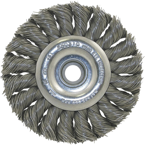 Meule &agrave; fils nou&eacute;s torsad&eacute;s, Dia. 8", Fils 0,020", Arbre 1/2", Acier NTL Industrial