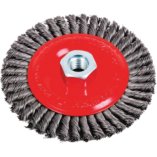 Brosse &agrave; cordon de soudure pour meuleuse angulaire, Dia. 5", Fils 0,02", Arbre 5/8"-11, Acier NTL Industrial