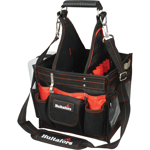 11" Electrical/Maintenance Tool Carrier with Parts Tray, Ballistic Polyester, Black/Red NTL Industrial