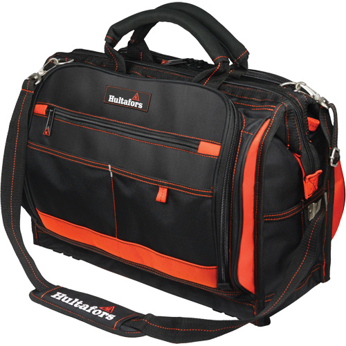 18" Multi-Compartment Tool Carrier, Ballistic Polyester, 50 Pockets, Black/Red NTL Industrial