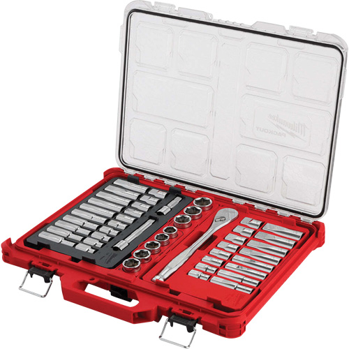 Ratchet & Socket Set with PACKOUT Low-Profile Organizer, 47 Pcs, 1/2" Drive Size, Deep NTL Industrial