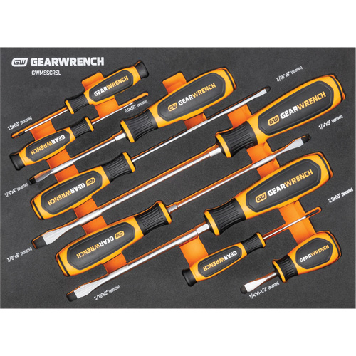 Slotted Dual Material Screwdriver Set in Foam Storage Tray, 9 Pcs. NTL Industrial