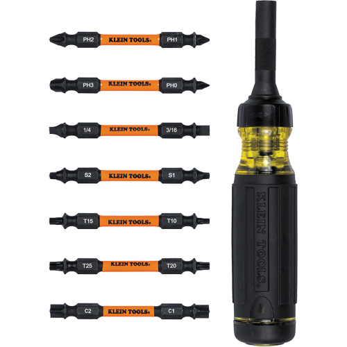 15-in-1 Ratcheting Impact-Rated Multi-Bit Torsion Zone Screwdriver, 9-1/2" L, Cushion Grip Handle NTL Industrial