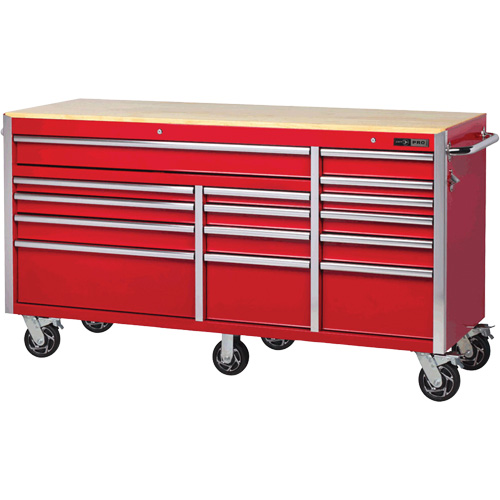 PRC7215 Pro Series Roller Cabinet, 15 Drawers, 72" W x 24" D x Red NTL Industrial