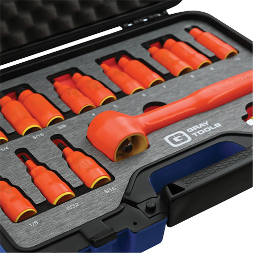 3/8" Drive SAE & Metric Hex Bit Insulated Socket and Attachment Set, 1000 V, 16 Pcs NTL Industrial
