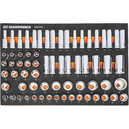 Jeu d'outils m&eacute;triques pour m&eacute;canicien MEGAMOD dans des plateaux en mousse modulaire avec armoire roulante &agrave; outils, 358 morcea NTL Industrial