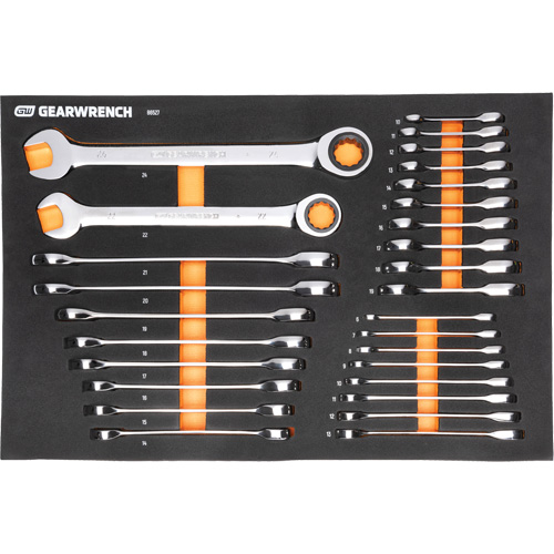 Jeu d'outils m&eacute;triques pour m&eacute;canicien MEGAMOD dans des plateaux en mousse modulaire avec armoire roulante &agrave; outils, 358 morcea NTL Industrial