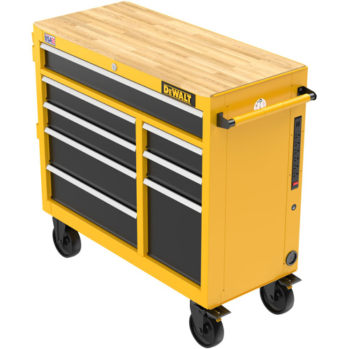 Postes de travail industriel mobile, 8 tiroirs, 40" la x Jaune NTL Industrial