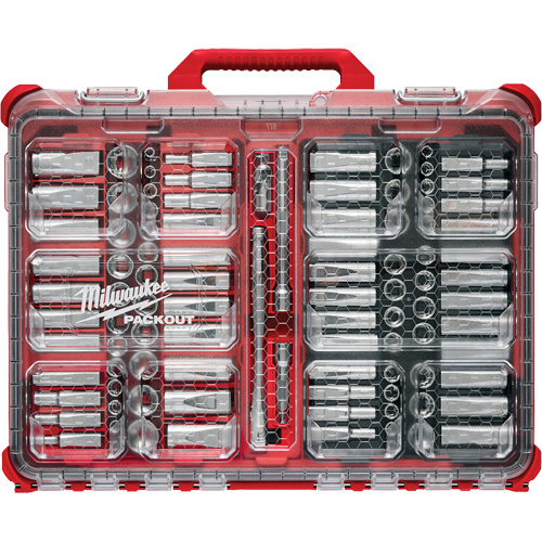 Jeu de cliquets et douilles m&eacute;triques/SAE avec organisateur PACKOUT &agrave; profil bas, 98 Mcx, Prise de 3/8" NTL Industrial